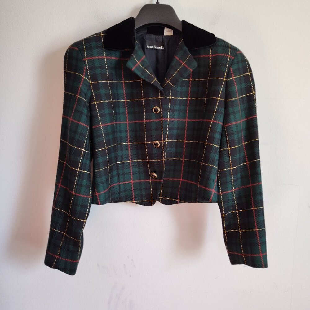 Anne Klein Tartan Plaid Cropped Jacket